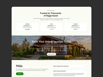 Trust, Booking & FAQs – Rental Travel Website Design airbnb book faq landing travel rating reviews travel trust