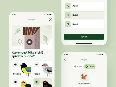 App Where Learning Meets Play / The Arboretum Adventure adventure game birds illustration game gamer hana hermina malinova koala42 learning app lesyčr mobile app mobile game design nature fun product design ui design ux design vysocke arboretum