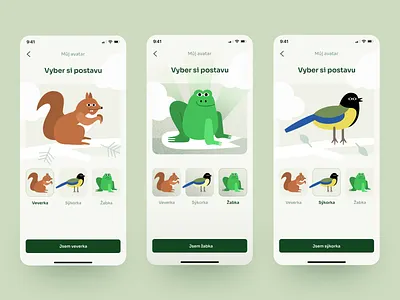 App Where Learning Meets Play / The Arboretum Adventure / Avatar animals illustration avatar choose avatar game gamer graphic design hana hermina malinova koala42 learning app lesy čr mobile app concept mobile game design nature app product design ui ui design ux design vysocke arboretum