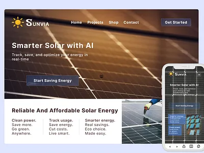 Sunvia – Smarter Solar with AI 3d app design mobile app smarter solar with ai sunviawebsite typography ui website