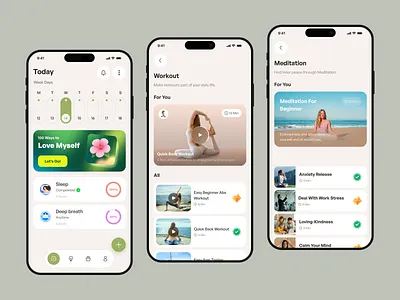 Wellness & Mindfulness Mobile App UI daily routine daily workout app exercise tracking app fitness app habit tracker health app health assessment health fitness design masud rana palash meditation mentalhealthapp mentalwellness mindfulness mobile app modern fitness app pilates workout app workout app workout mobile app workout tracker app yoga app ui