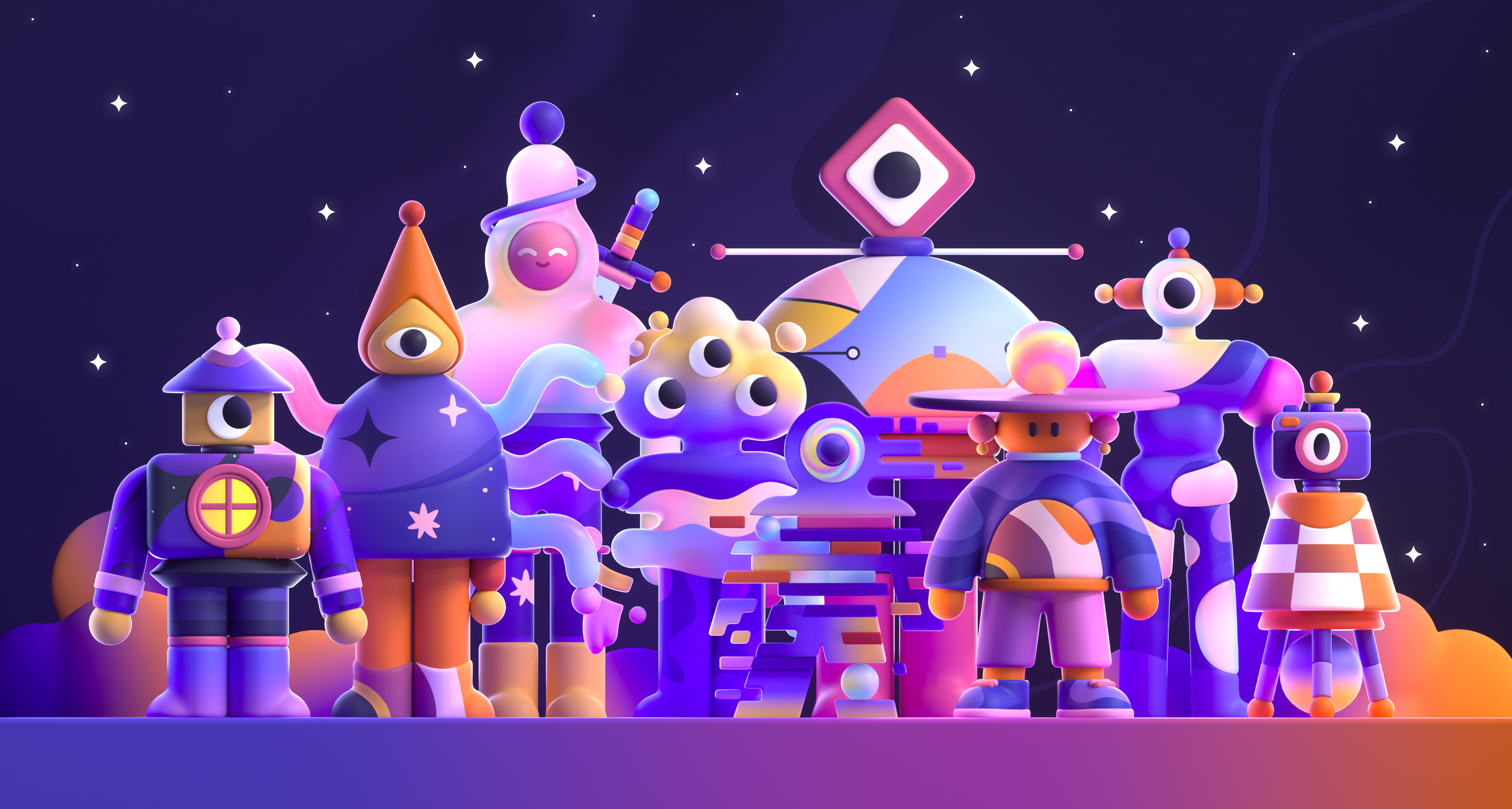 Colorful 3D Characters 2d 3d characters colors graphic illustration shape