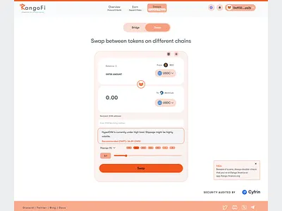 Rangofi : Swap tokens across chains blockchain crypto defi design ui