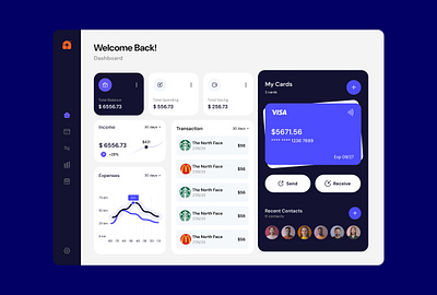 Modern Finance Dashboard UI – Banking, Cards & Expense Tracking transaction history design