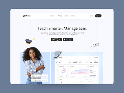 Mentora - EdTech SaaS Website Design clean ui edtech education hero section homepage product design saas teaching ui user interface ux website woman woman hero section
