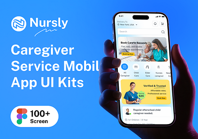 Nursly – Caregiver Services Mobile App Figma UI Kits app care job caregiver caregiver app clild care app doctor app elderly care app figma freelanccer job create app job finder kid care app mobile app mvp nursing app old care app pet care app private care app senior care app ui template