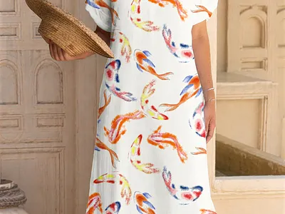 koi fish skin illustration pattern semaless summer dress textile
