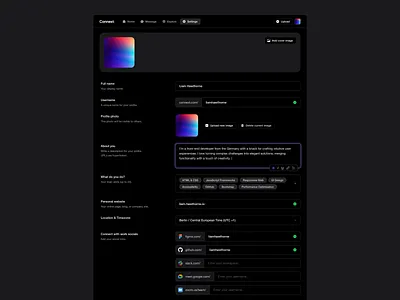 Profile Editor Page app design app settings edit profile profile editor settings ui ui design user user information user settings ux