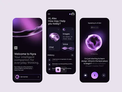 Nyra - Next Gen AI Assistant ai assistant design app design branding logo design mobile app design uiux agency uiux design virtual assistant