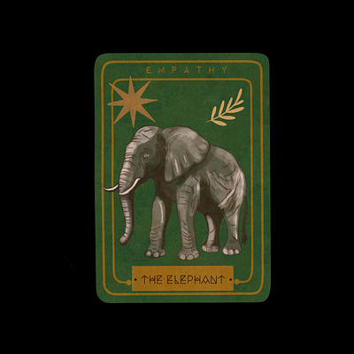 The Elephant 🐘 ✨ animal illustration card card deck cosmic decoration design elephant green illustration nature poster tarot card whimsical wild animal
