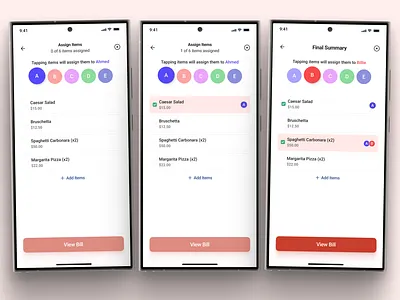 Splitting Bills Made Simple assigning bills bill figma freelance product design splitting bills ui ux