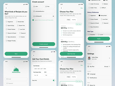 Recipe App - Account Setup account setup app design cooking app cooking class food app food recipe mobile personalization recipe app