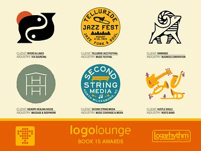 Logolounge Book 15 Awards award badge bodywork branding design fish goat graphic design logo logo design logolounge massage music north carolina vintage