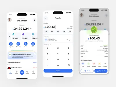 Personal Finance Mobile App actions app balance banking chart clean design fireart keyboard money receive send transaction ui ux