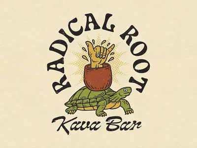 Radical Root badge bar logo beverage branding florida graphic design groovy hippie illustration kava logo logo design retro retro logo shaka summer surf logo surfing trippy turtle