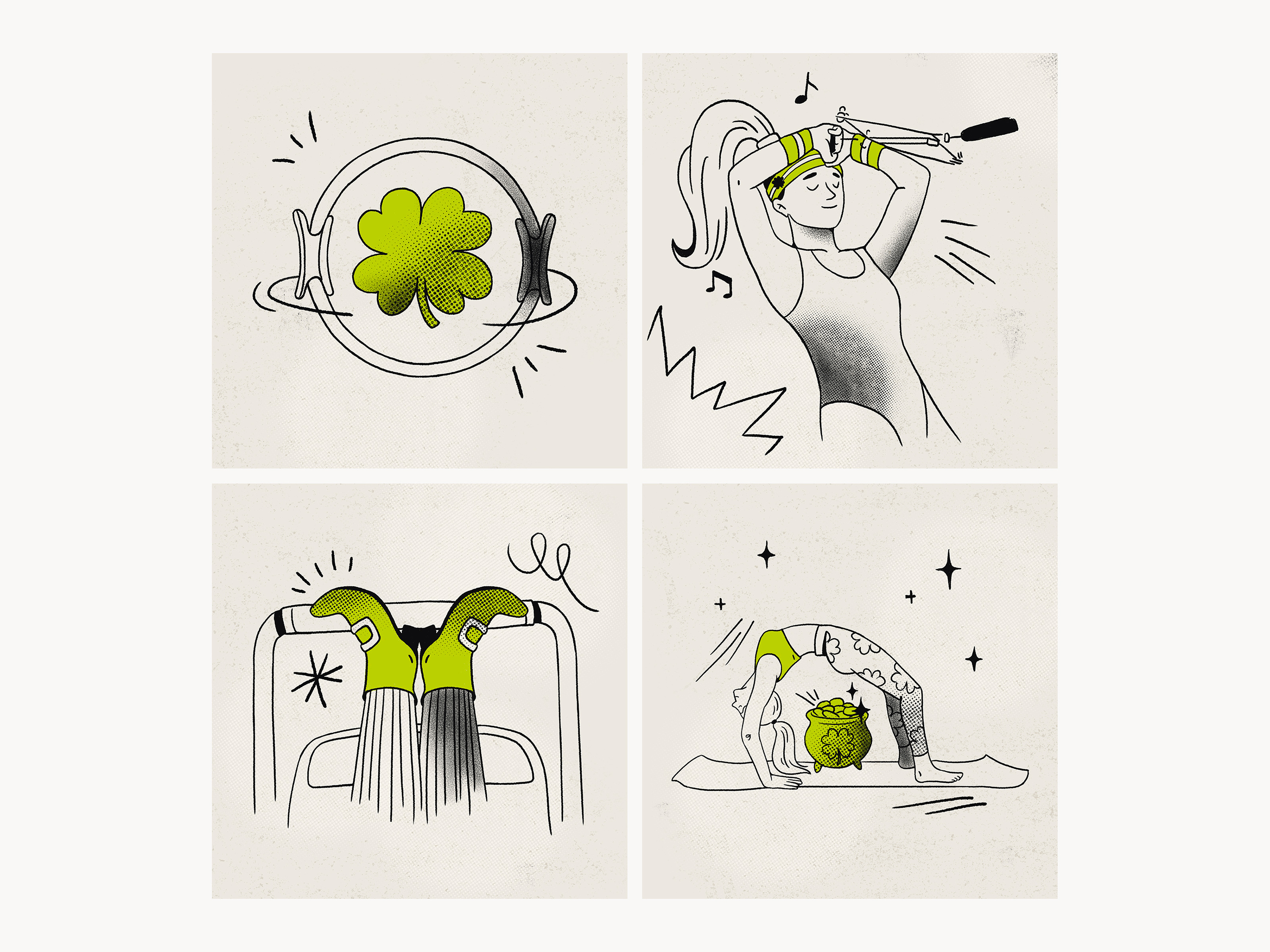 St. Patrick’s Day Illustrations branding character color colorful cute design fitness green health illustration pilates shamrock sport sportsillustration stpatricksday training vector wellness