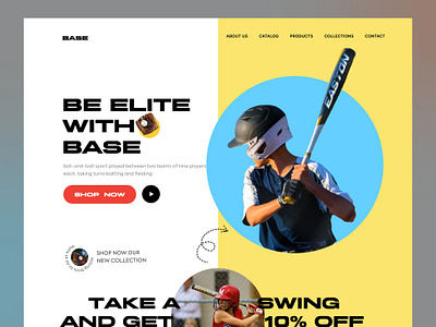 BASE - Baseball Ecommerce Landing Page UI adobe ball baseball bat clean design figma landing minimal modern page photoshop popular shot team trend ui uiux
