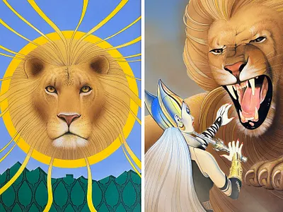 Aslan and White Witch Combat action aslan battle branding cartoon character design characters design graphic design illustration lion lion witch wardrobe white witch