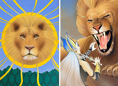 Aslan and White Witch Combat action aslan battle branding cartoon character design characters design graphic design illustration lion lion witch wardrobe white witch