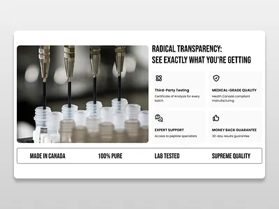 Peptides Nutrition Health Section Landing Page Website Design benefits branding chemicals ecommerce fit fitness graphic design health illustration lab landing nutrition peptides product products pure quality test testing vitamins