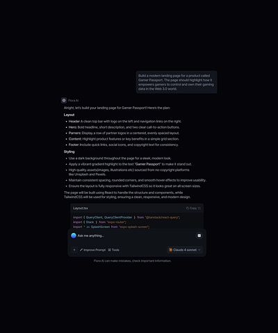 Flora - AI chat interface {WIP} ai ai chat interface ai code generator ai coding ai interface figma ui ui design