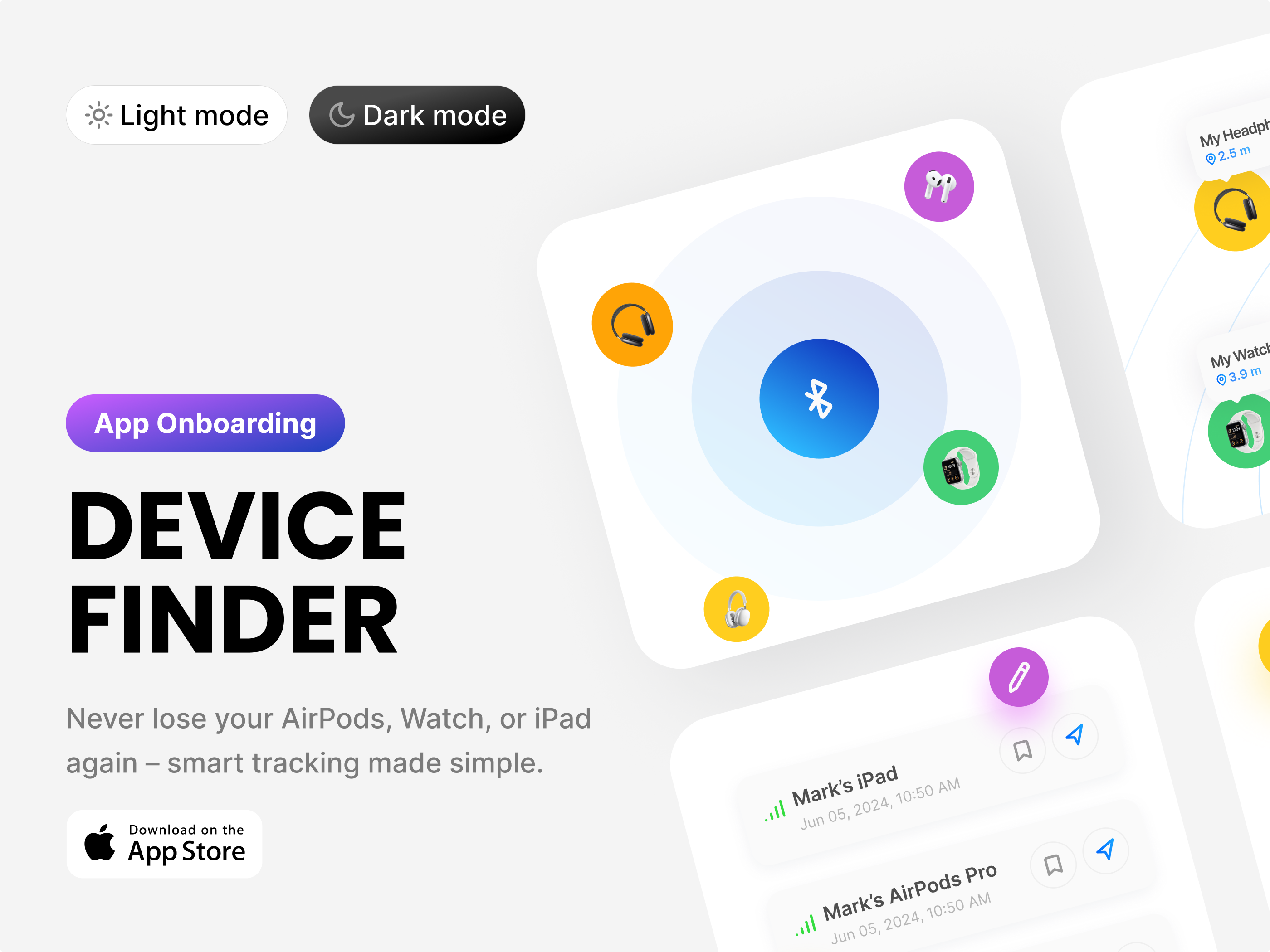🚀 New Shot: Device Finder – App Onboarding app appdesign appstore bluetooth clean figma finder iosapp lightmode mobileapp modern onboarding splashscreen ui uidesign