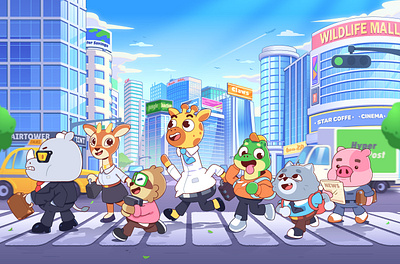 Zoo Office antelope cartoon cat character characterdesign design gecko giraffe illustration office pig rhino sloth vector zoo