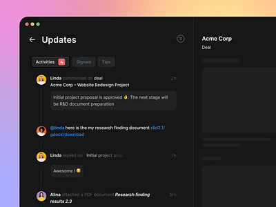 Dalil CRM — AI Features Case Study activities ai features ai signals ai updates crm interaction design product design uiux uiux design