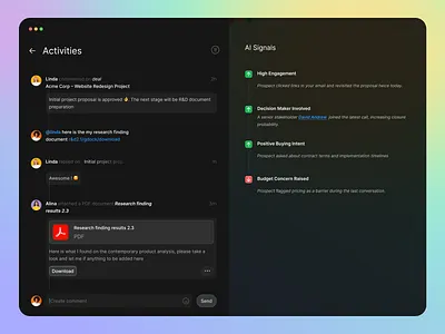 Dalil CRM — AI Features Case Study activities ai features ai signals ai updates interaction design product design uiux uiux design