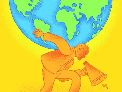 Heavy Burden atlas carrying load editorial editorial illustration global south globe heavy illustration man megaphone philanthropy water world world on back