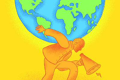 Heavy Burden atlas carrying load editorial editorial illustration global south globe heavy illustration man megaphone philanthropy water world world on back