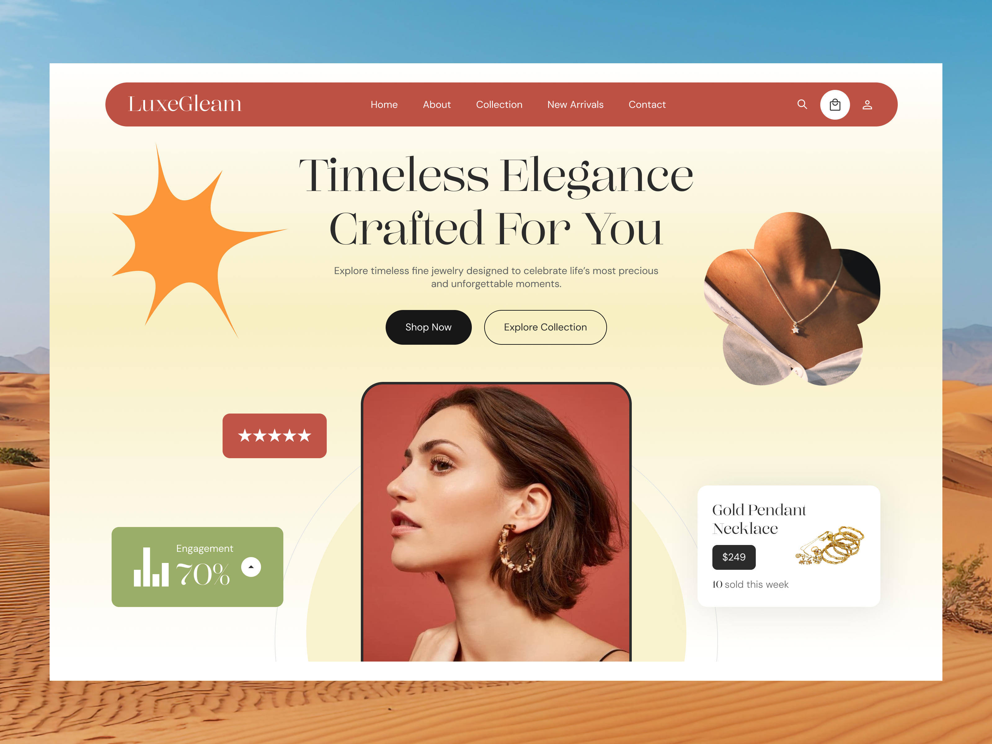 LuxeGleam - Jewelry Ecommerce Web Design digitalexperience ecommercedesign homepage jewelrycollection jewelryinterface juwelry landing page luxurydesign luxuryjewelry onlinestore shopifydesign