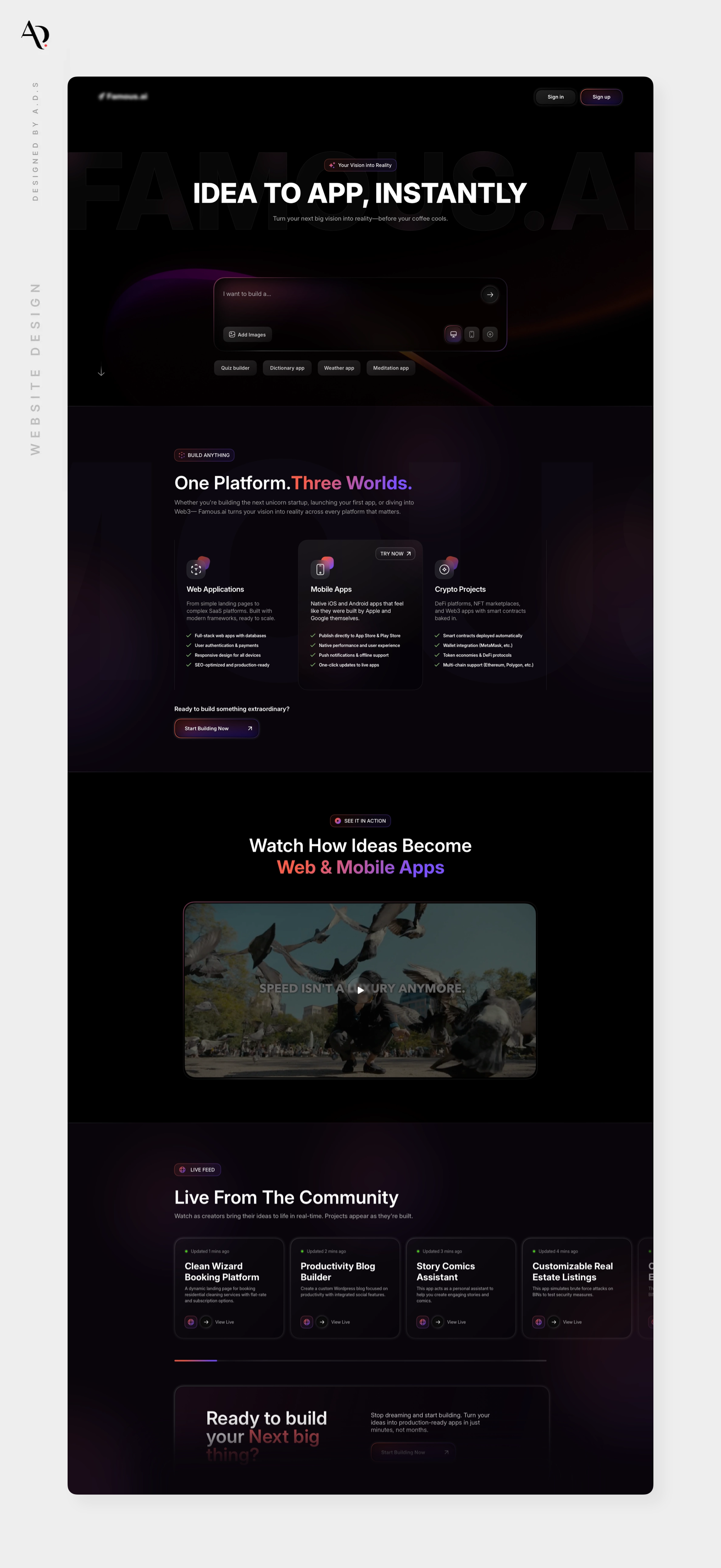 Creative Dark UI Website Design Concept ai ai web search creative creative website design concept dark website ui modern dark design website