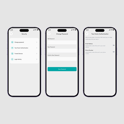 Security settings page mobile app settings page ui design