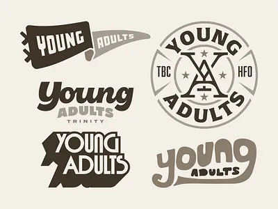 Trinity Young Adults badge bold branding church flag flat design hand drawn initials ministry monogram pennant retro vintage