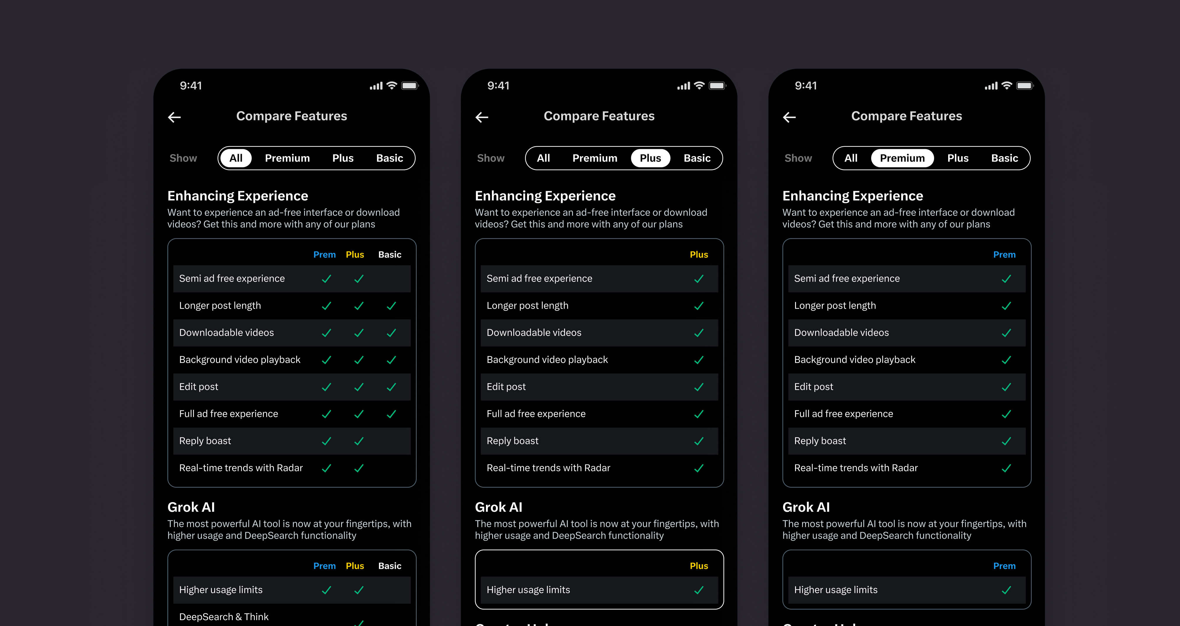 Twitter (X.com) Redesigned Paywall with Comparison Chart app design graphic design mobile social media twitter ui ux visual x.com