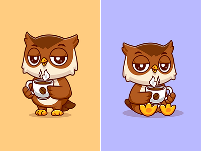 Owl Drink Coffee🦉☕ animals bird branding cafe caffeine character coffee cup cute doodle drink flat food hot icom illustration logo owl predator wild