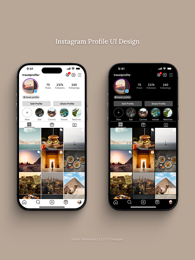 Instagram UI Design – Light & Dark Mode app dark mode design figma illustration light mode ui mobile app design ui ux