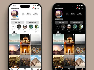 Instagram UI Design – Light & Dark Mode app dark mode design figma illustration light mode ui ui ux