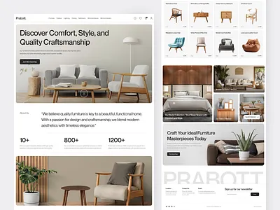 Prabott - Furniture Store Landing Page architecture chair collection company profile decor e commerce ecommerce furniture interior landing page luxury product shop shopify sofa table ui ux web design website