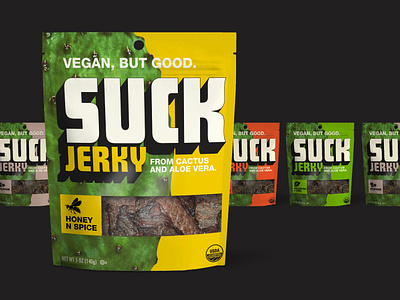 Suck Jerky Branding & Package Design bag branding cpg design food graphic design health healthy identity jerky logo package package design pouch vegan