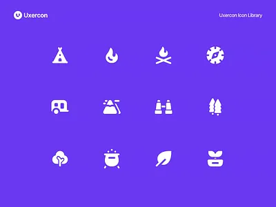 Camping & Nature - Uxercon Icon Library adventure animation camp camping design figma forest hiking icon icon design icons logo motion graphics nature outdoor travel ui uiux ux uxercon