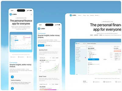 Lumen - Finance Tracker Responsive budgeting clean feature finance homepage management minimalist money saving spending tracking transfer ui uiux ux web web design