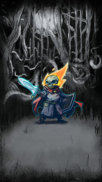 Animation for JoeyRo.Art animation flame forest illustration motion design motion graphics skull sword warrior