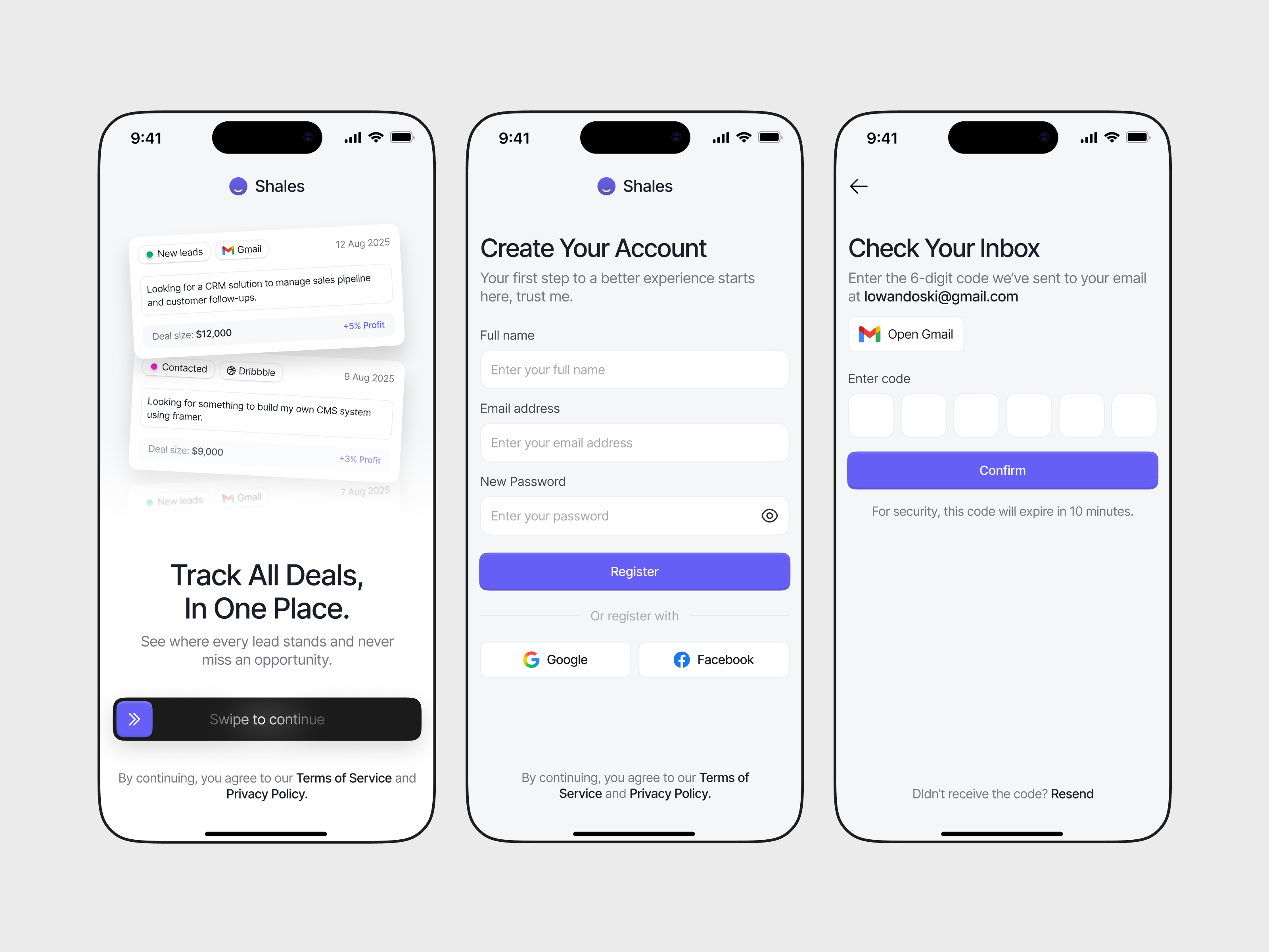 Example of Shales - CRM Mobile App (Onboarding)