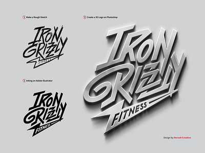 Lettering Logo Process for Iron Grizzly Fitness 3d animation branding design display fitness font graphic design gym hand lettering illustration lettering logo logo type monogram motion graphics ui