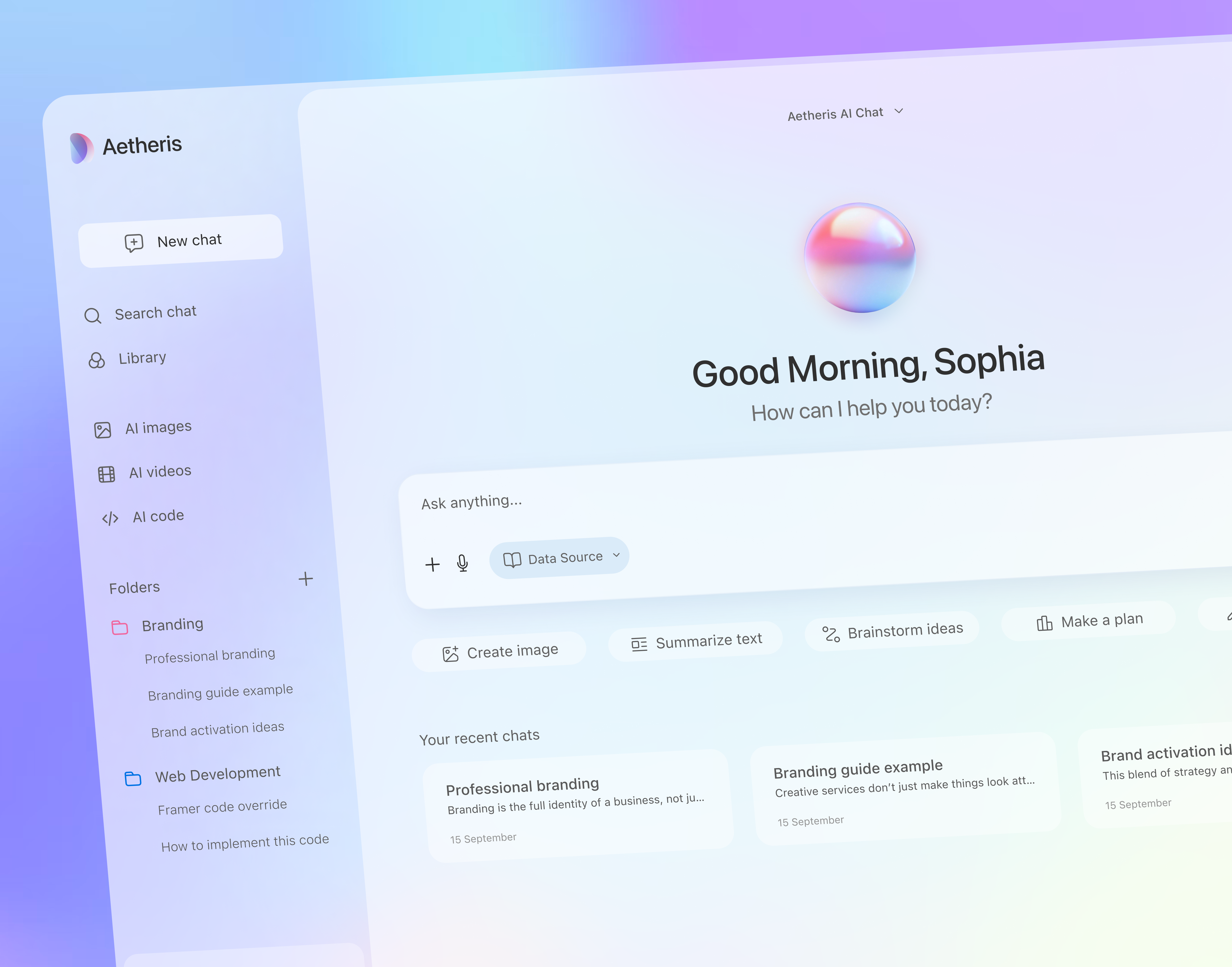 Aetheris - AI chat dashboard esign ai ai chat ai chat dashboard design ai dashboard b2c backswitch chat ai idea clean design dashboard dashboard design data attachment dashboard data dashboard desktop digital product exploration figma glassmorphism design ui ux