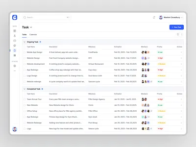 Task Tracking Design agency completed task details management ongoing task portal saas saas webapp table task track tracking ui uiux webapp