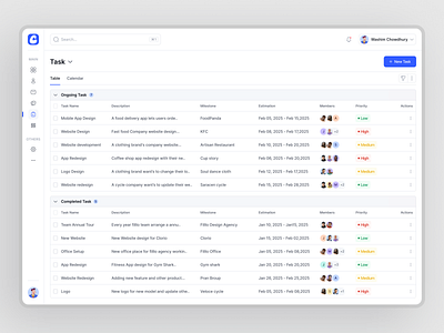 Task Tracking Design agency completed task details management ongoing task portal saas saas webapp table task track tracking ui uiux webapp
