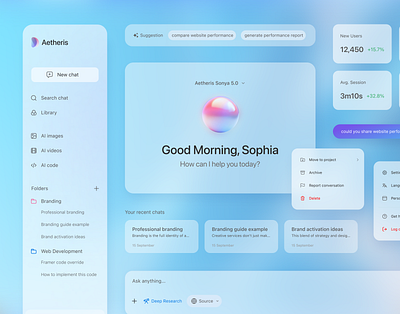Aetheris - AI chat dashboard component design ai ai chat ai chat dashboard design ai dashboard b2c backswitch chat ai idea clean design dashboard dashboard design data attachment dashboard data dashboard desktop digital product exploration figma glassmorphism design ui ux